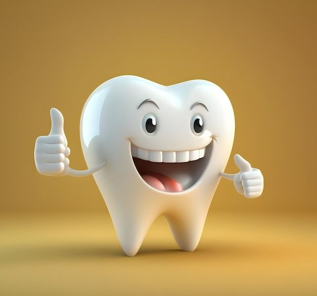 Premium Photo _ Funny smiling tooth showing thumb up concept of teeth care