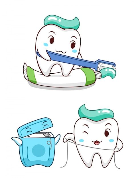 Premium Vector _ Cartoon illustration of tooth, toothbrush and toothpaste_